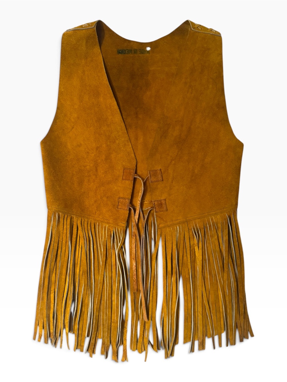 Vintage Genuine Suede Western Fringe Vest Tan Brown Boho Festival Hippie XS/S - Picture 4 of 7